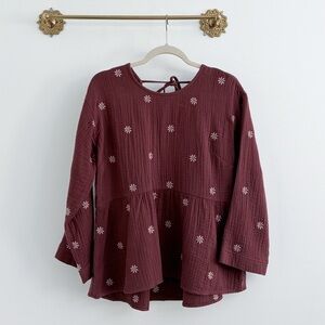Madewell Gauze Embroidered Floral Peplum Top Small